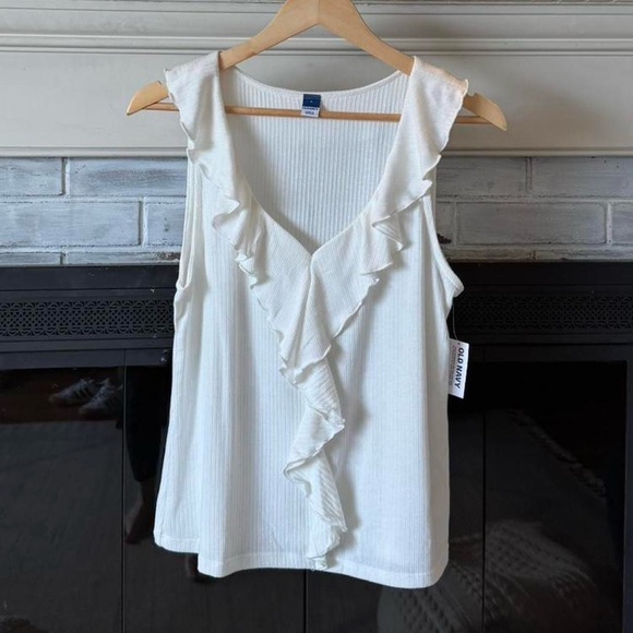 Old Navy Ruffle Ribbed Tank Ivory NWT Large - Picture 2 of 6